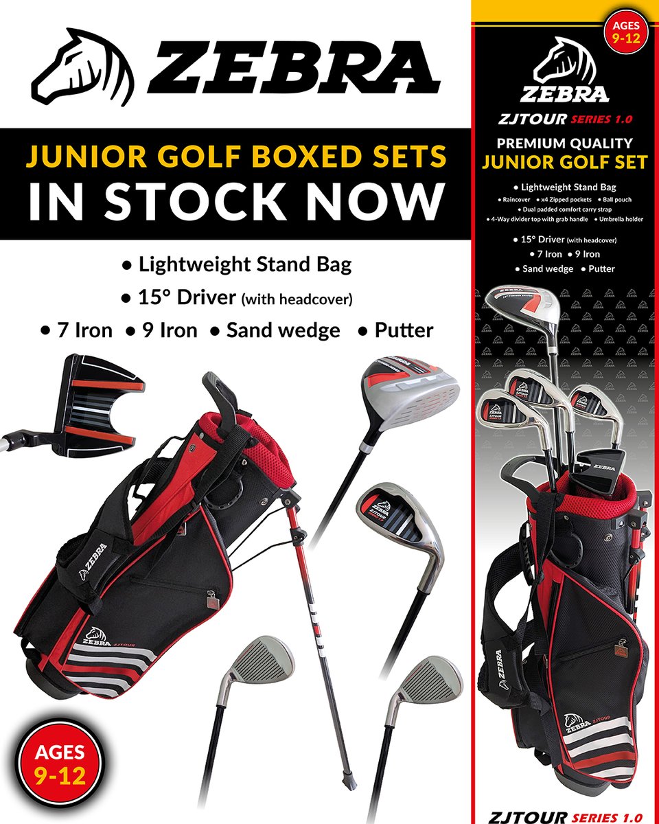 BrandFusionLtd's tweet photo. ZJTOUR Junior boxed golf sets from Zebra
- Lightweight stand bag
- 15° Driver with headcover
- 7 Iron, 9 Iron, Sand Wedge
- Putter
Ages 3-5, 6-8, 9-12
#zebragolf #golf #juniorgolf #juniorgolfer #golfbag #golfset #driver #putter #standbag #golfer #golfing #golfgift #zebraputters https://t.co/0juDsEzaaA