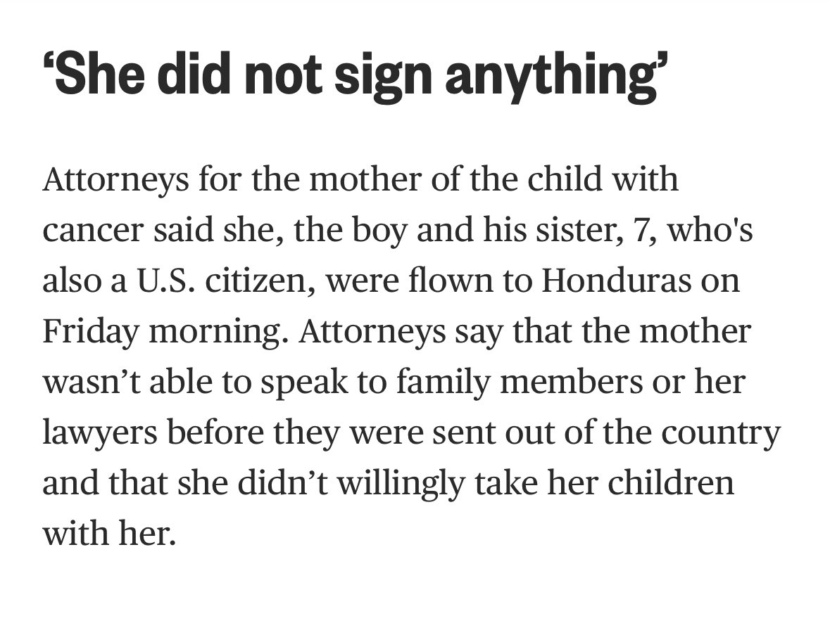 The parents at the heart of this story say that ICE is outright lying; they say that the agency refused to give them any choice, actively prevented them from speaking to family, and interfered with their right to consult with their attorney.

Link to article in next post.