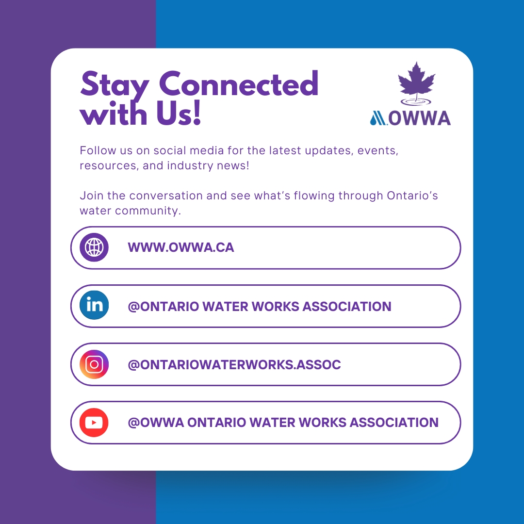 Want to stay in the loop with everything OWWA?💧
 
Follow us on LinkedIn, Instagram, and YouTube, and explore our website for updates on events, resources, career opportunities, and more.
 
Let’s stay connected and shape the future of water together!
 
#OWWA 
#StayConnected