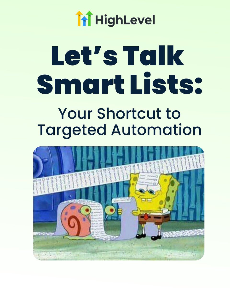 gohighlevel's tweet image. Stop wasting time on messy lists.
📋 Smart Lists in HighLevel update automatically so you can target, personalize, and automate like a pro.
Try it free → gohighlevel.com
#GoHighLevel #SmartLists #MarketingAutomation