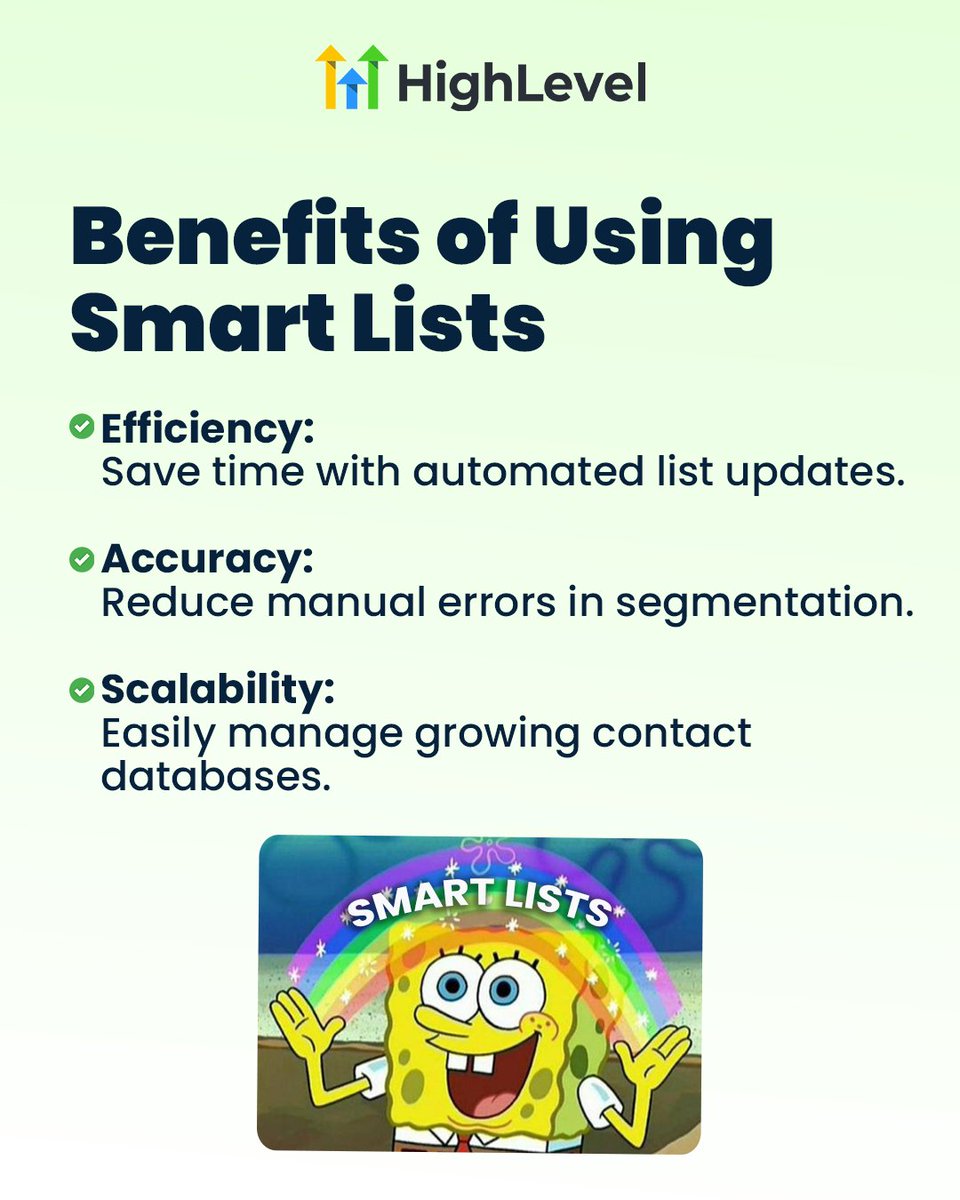 gohighlevel's tweet image. Stop wasting time on messy lists.
📋 Smart Lists in HighLevel update automatically so you can target, personalize, and automate like a pro.
Try it free → gohighlevel.com
#GoHighLevel #SmartLists #MarketingAutomation