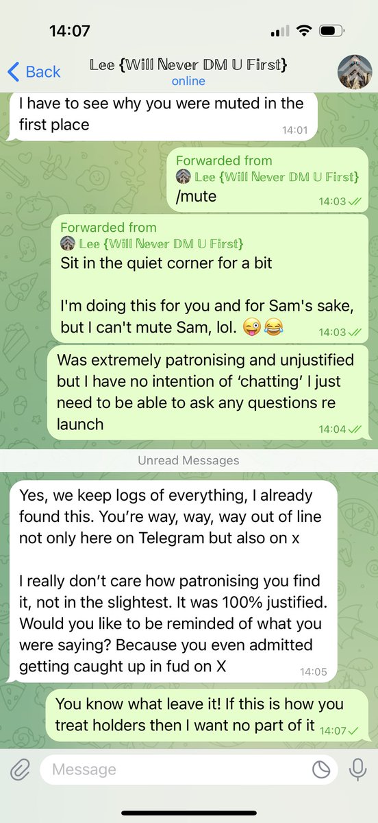 Wow. This is how <a href="/CedarDAO/">Cedar</a> and @LeeCedarDAO treat holders. I asked to be unmuted for launch questions and this is the patronising junk I get back. So much for a community driven team hey 

#WEARECEDAR #EGC