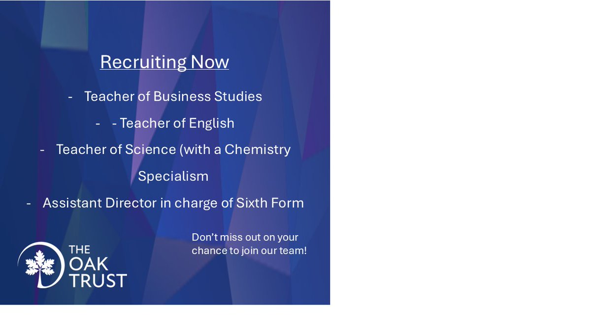 North Chadderton School are currently looking to appoint highly motivated and committed teachers for the following positions

To find out more information, follow the link below,

lnkd.in/d66MdrHP