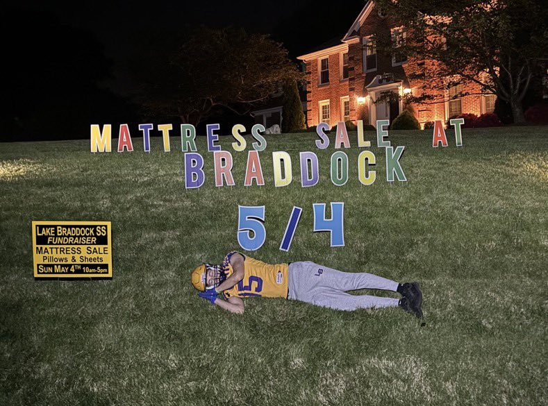 Coach Doc (@mdoc376) on Twitter photo Today we feature <a href="/walkerdrake07/">Walker Mitchell</a>
as we prepare for our May 4th <a href="/LakeBraddockFB/">Lake Braddock ๐</a> annual mattress sale.
Wouldnโt you like a great nights sleep? Come get a new bed. <a href="/AthleticLBSS/">Lake Braddock Athletic Leadership</a> <a href="/FCPSLBSS/">Lake Braddock SS</a> <a href="/LBathletic/">LB Bruins Athletics</a>
This photo submission is a top 3 for sure. Today we feature <a href="/walkerdrake07/">Walker Mitchell</a>
as we prepare for our May 4th <a href="/LakeBraddockFB/">Lake Braddock ๐</a> annual mattress sale.
Wouldnโt you like a great nights sleep? Come get a new bed. <a href="/AthleticLBSS/">Lake Braddock Athletic Leadership</a> <a href="/FCPSLBSS/">Lake Braddock SS</a> <a href="/LBathletic/">LB Bruins Athletics</a>
This photo submission is a top 3 for sure.
