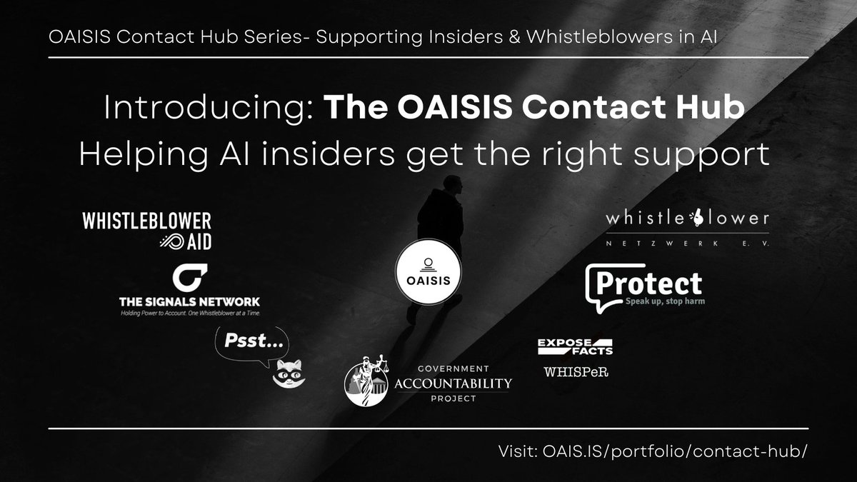 After months of work, a new offering: The OAISIS Contact Hub.
If you are an AI insider AI feeling alone with your concerns, wondering who can help - covered by legal privilege and experienced in insider support - this is for you:

oais.is/portfolio/cont…

#whistleblowing