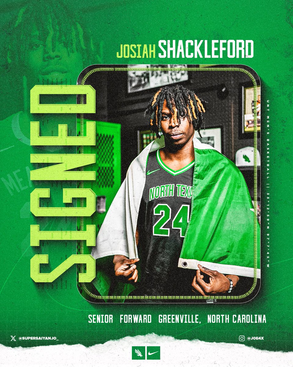 UNT Basketball (@meangreenmbb) on Twitter photo Welcome to the Mean Green <a href="/supersaiyanjo_/">Josiah Shackleford ✪</a>!
🟢 Averaged 17.4 ppg, 7.3 rpg, 1.8 apg, 1.3 bpg
🟢 PBC All-Conference
🟢 2x NJCAA All-American
📝 northtex.as/JosiahShacklef…
#GMG Welcome to the Mean Green <a href="/supersaiyanjo_/">Josiah Shackleford ✪</a>!
🟢 Averaged 17.4 ppg, 7.3 rpg, 1.8 apg, 1.3 bpg
🟢 PBC All-Conference
🟢 2x NJCAA All-American
📝 northtex.as/JosiahShacklef…
#GMG