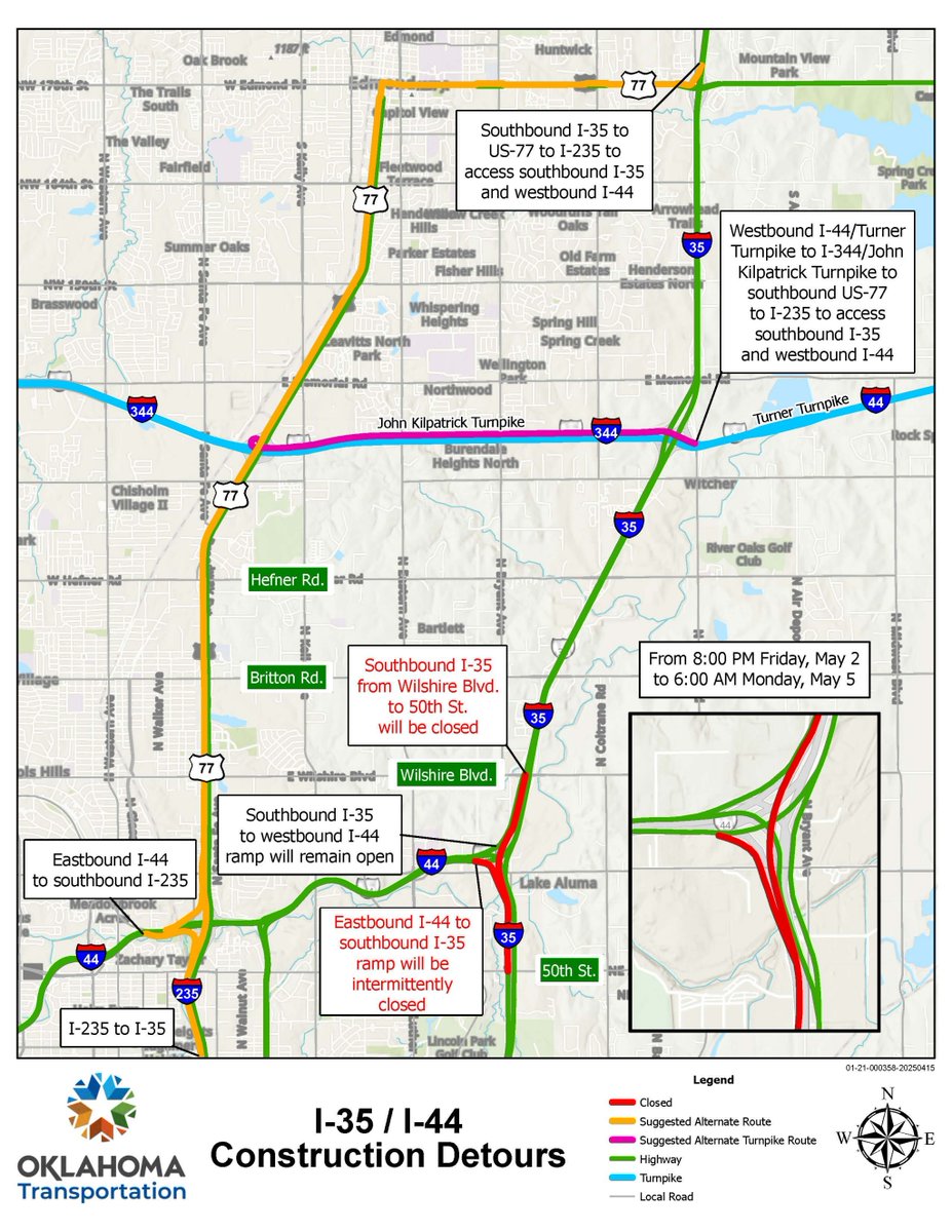 OKDOT's tweet photo. 🚧 I-35 lanes close near I-44 Friday, May 2, through Monday morning as part of ongoing work in the area. More info: https://t.co/xLP7QDZAHv
@cityofokc @cityofedmond https://t.co/SOd9MULWgP
