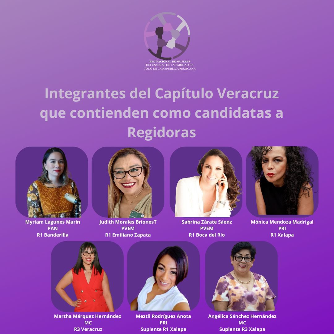 RedParidad_Ver's tweet image. Como Red plural de mujeres políticas nos congratulamos de la participación activa dd nuestras integrantes como candidatas a los distintos cargos de elección ion popular por los que se contiende en Veracruz.
¡Éxito en sus campañas compañeras!
