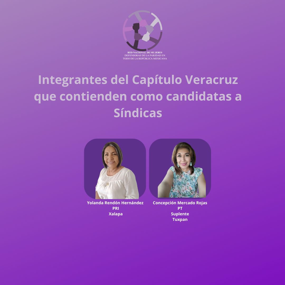 RedParidad_Ver's tweet image. Como Red plural de mujeres políticas nos congratulamos de la participación activa dd nuestras integrantes como candidatas a los distintos cargos de elección ion popular por los que se contiende en Veracruz.
¡Éxito en sus campañas compañeras!