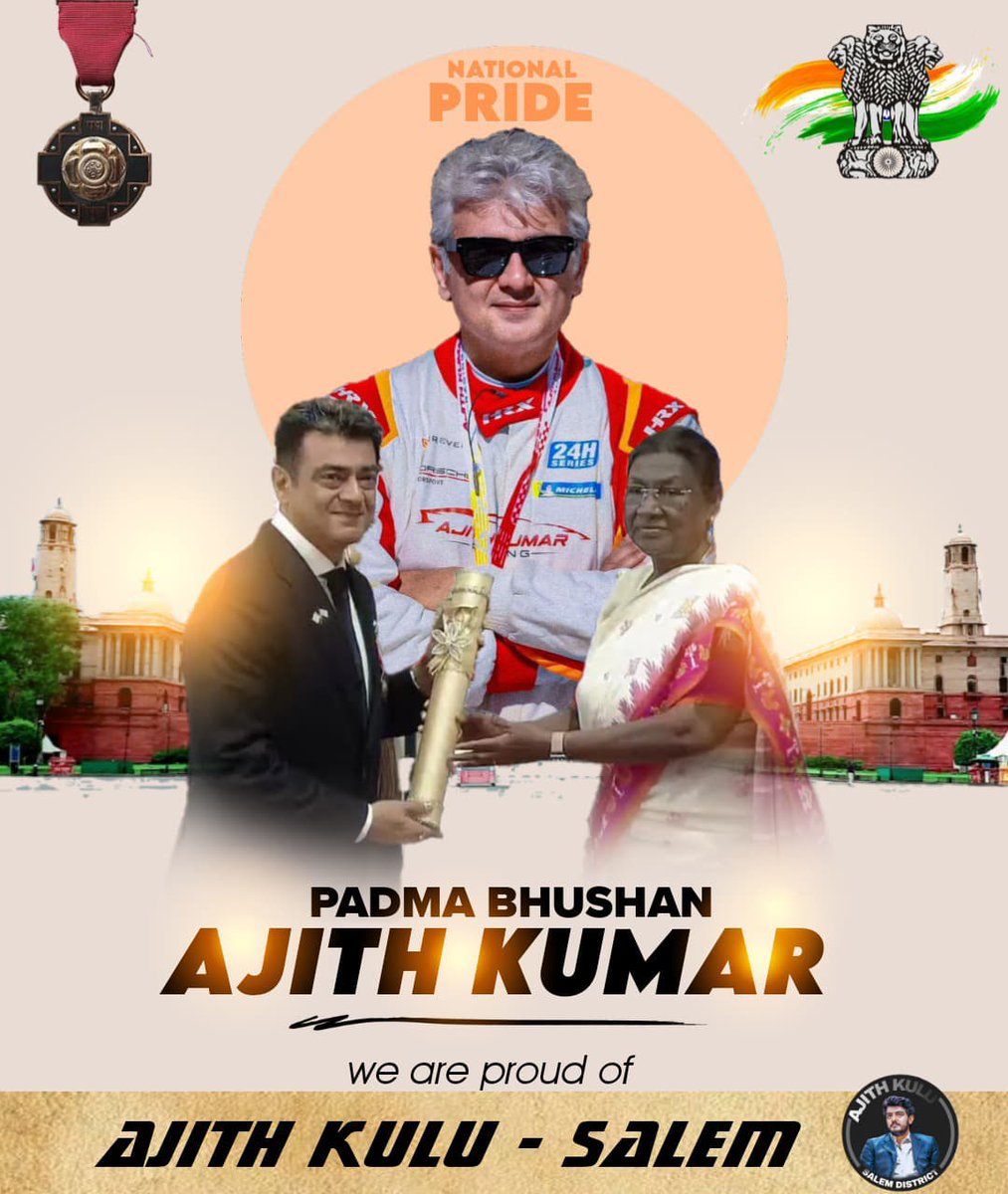 AK With His Padma Bhushan Medal 🎖️🤩

#Ajithkumar𓃵 #PadmaBhushanAjithKumar