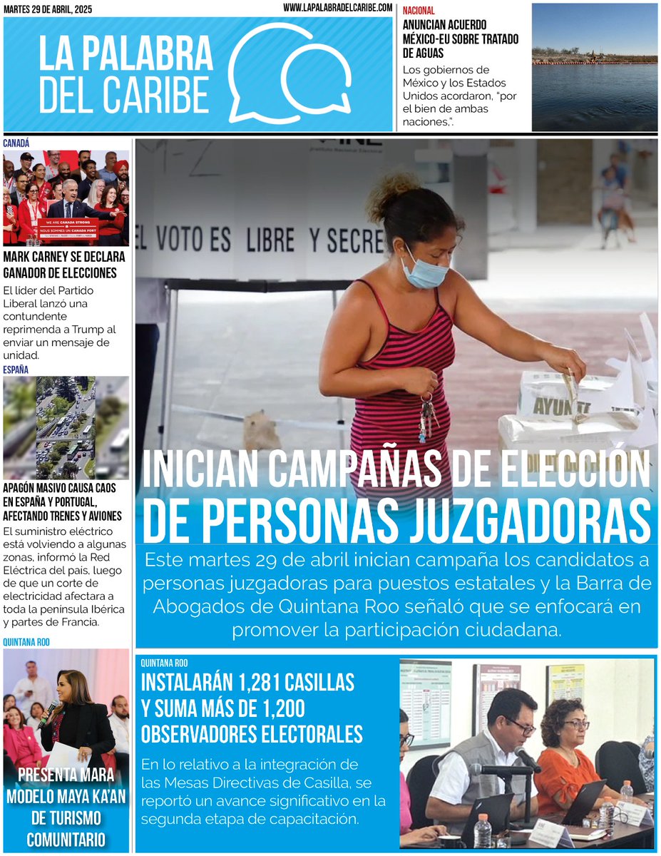 *[QROO]* Inician campañas candidatos a personas juzgadoras del estado de Quintana Roo: is.gd/2BDKIF
---------
*[QROO]* INE Quintana Roo instalará 1,281 casillas y suma más de 1,200 observadores electorales: is.gd/YgREUB
---------
*[QROO]* Presenta Mara