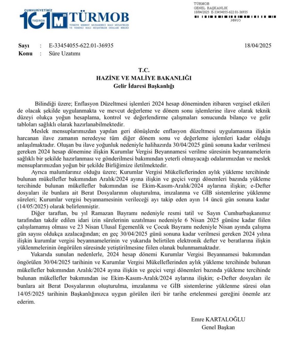 Mali Müşavir Serkan Atasoy ❁ (@serkan__atasoy) on Twitter photo #KurumlarVergisiUzatılsın
Sn. @Memetsimsek ,
<a href="/HMBakanligi/">T.C. Hazine ve Maliye Bakanlığı</a> <a href="/gibsosyalmedya/">Gelir İdaresi Başkanlığı</a>
Bakın diyelim ki uzatmayacaktınız. 18 Nisan tarihinde @Turmob sizlere yazmış.
Siz uzatmayacağınızı ne zaman açıkladınız 28 Nisan (yani beyan son gününe 2 gün kala).
Neden?
Gayet de dün yaptığınızı #KurumlarVergisiUzatılsın
Sn. @Memetsimsek ,
<a href="/HMBakanligi/">T.C. Hazine ve Maliye Bakanlığı</a> <a href="/gibsosyalmedya/">Gelir İdaresi Başkanlığı</a>
Bakın diyelim ki uzatmayacaktınız. 18 Nisan tarihinde @Turmob sizlere yazmış.
Siz uzatmayacağınızı ne zaman açıkladınız 28 Nisan (yani beyan son gününe 2 gün kala).
Neden?
Gayet de dün yaptığınızı