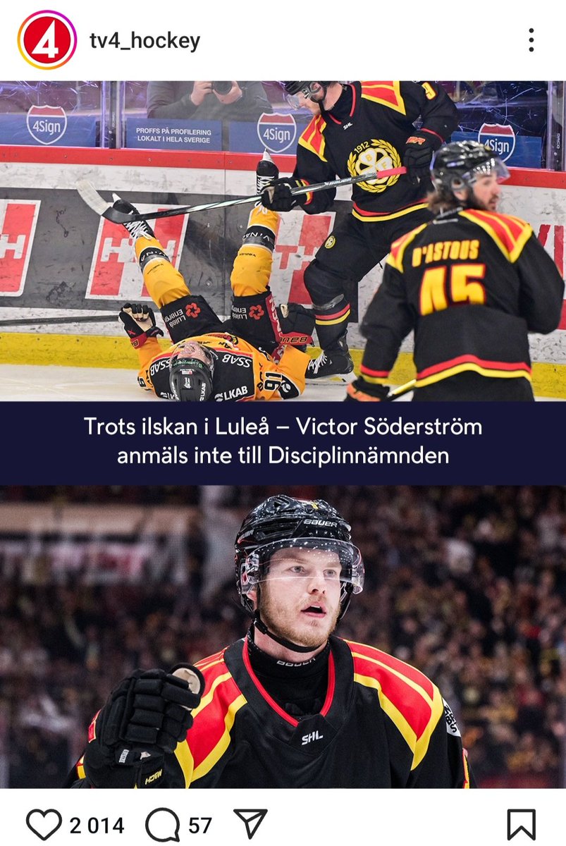 Ändå kul att <a href="/TV4_Hockey/">TV4 Hockey</a> driver Söderström gate vidare.
Nej de blev inte anmält!  Varför göra en grej av det?