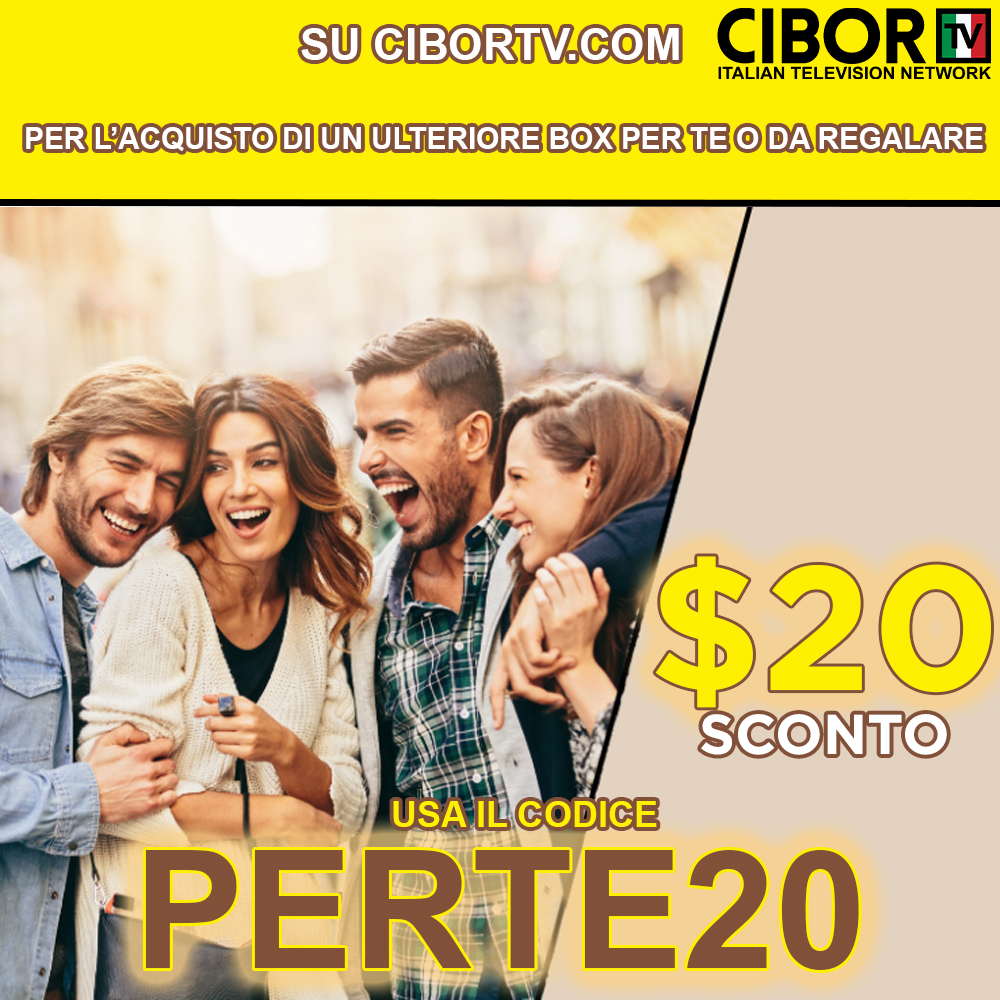 Approfitta della promo: col codice PERTE20 riservato ai già clienti, 20USD di sconto su un ulteriore box. cibortv.com