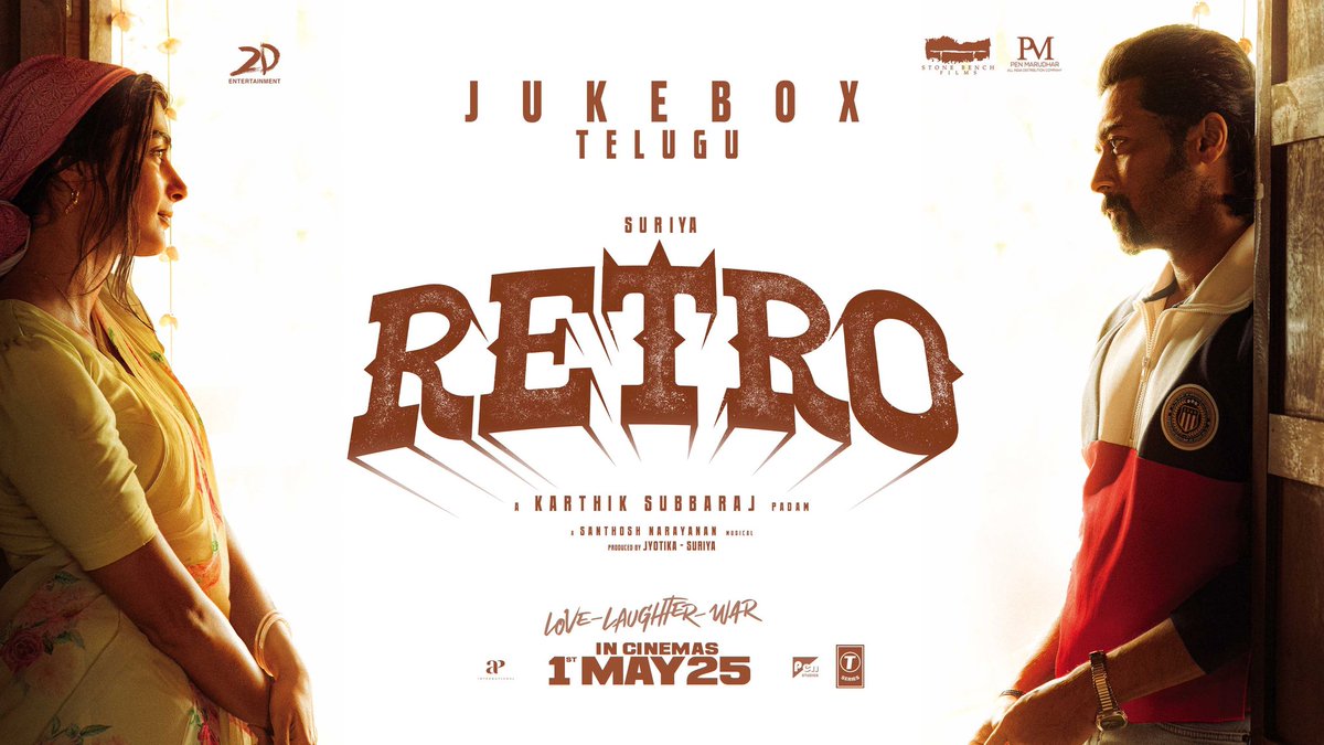 stonebenchers's tweet photo. A #Retro vibe for every mood 😍

#RetroJukebox - Telugu out now 
▶️ https://t.co/Fe0IICfId8

A @Music_Santhosh Musical

#RetroFromMay1 #LoveLaughterWar 

@Suriya_Offl #Jyotika @karthiksubbaraj @hegdepooja @Music_Santhosh @prakashraaj @C_I_N_E_M_A_A @rajsekarpandian @kaarthekeyens @kshreyaas @cheps911 @jacki_art #MayaPandi @JaikaStunts @sherif_choreo @PraveenRaja_Off #Jayaram #Karunakaran @valentino_suren @Lyricist_Vivek @Mangopostworks @tuneyjohn @2D_ENTPVTLTD @SakthiFilmFctry @sakthivelan_b @PenMovies #PenMarudhar @sitharaents @vamsi84 @VaikaMerryland @APIfilms @tseriessouth @TSeries @prosathish @proyuvraaj @gobeatroute