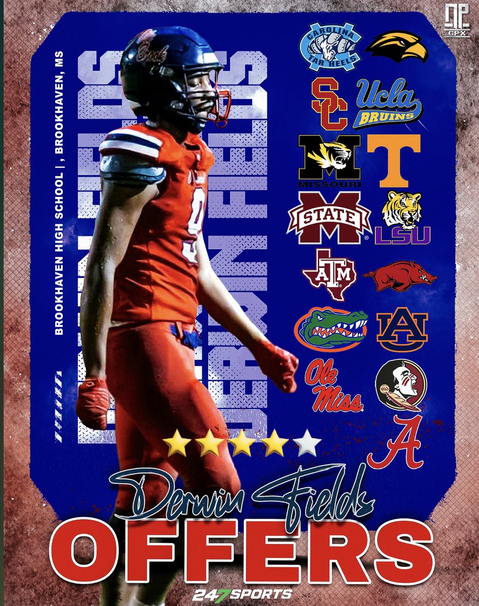 Miss-Lou Recruits (@shedrickmckenz2) on Twitter photo 4โญ๏ธ 2027 DE Derwin Fields (<a href="/dirrrtt9/">๐ท๐๐๐ค๐๐ โ๐ท๐ผ๐
๐โ ๐น๐๐๐๐๐ </a>) of Brookhaven High(MS) has built quite a resume of D1 offers.
<a href="/COJO_MC/">Corey Mclaurin</a> <a href="/GeorgiaFootball/">Georgia Football</a> <a href="/RaginCajunsFB/">Louisiana Raginโ Cajunsยฎ Football</a> <a href="/BUFootball/">Baylor Football</a> <a href="/SMUFB/">SMU Football</a> <a href="/BadgerFootball/">Wisconsin Football</a> <a href="/OhioStateFB/">Ohio State Football</a> <a href="/LATechFB/">LA Tech Football ๐</a> <a href="/MemphisFB/">Memphis Football</a> <a href="/southcarolinafb/">Gamecock Football</a> <a href="/NevadaFootball/">Nevada Football</a> <a href="/USFFootball/">USF Football</a> <a href="/WVUfootball/">West Virginia Football</a> 4โญ๏ธ 2027 DE Derwin Fields (<a href="/dirrrtt9/">๐ท๐๐๐ค๐๐ โ๐ท๐ผ๐
๐โ ๐น๐๐๐๐๐ </a>) of Brookhaven High(MS) has built quite a resume of D1 offers.
<a href="/COJO_MC/">Corey Mclaurin</a> <a href="/GeorgiaFootball/">Georgia Football</a> <a href="/RaginCajunsFB/">Louisiana Raginโ Cajunsยฎ Football</a> <a href="/BUFootball/">Baylor Football</a> <a href="/SMUFB/">SMU Football</a> <a href="/BadgerFootball/">Wisconsin Football</a> <a href="/OhioStateFB/">Ohio State Football</a> <a href="/LATechFB/">LA Tech Football ๐</a> <a href="/MemphisFB/">Memphis Football</a> <a href="/southcarolinafb/">Gamecock Football</a> <a href="/NevadaFootball/">Nevada Football</a> <a href="/USFFootball/">USF Football</a> <a href="/WVUfootball/">West Virginia Football</a>
