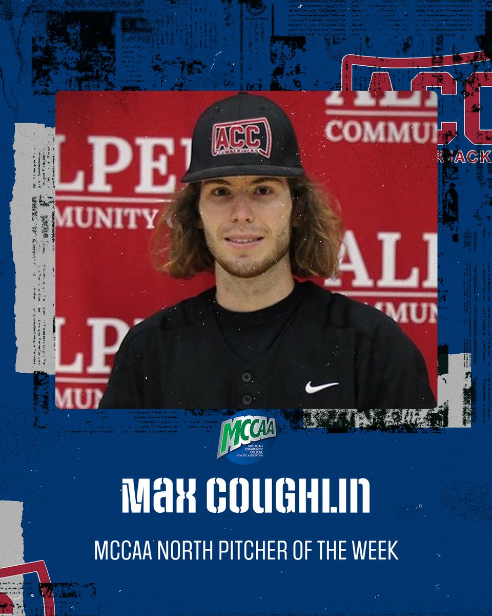 MCCAA (@mccaa1926) on Twitter photo 10 K Outing! 🔥
<a href="/AlpenaCCBSB/">Alpena CC Baseball</a> SO P Max Coughlin struck out 10 batters and scattered five hits in a complete game shutout when his team needed it the most as the Jacks went on to win 1-0! The effort lands Coughlin MCCAA North Pitcher of the Week honors! 10 K Outing! 🔥
<a href="/AlpenaCCBSB/">Alpena CC Baseball</a> SO P Max Coughlin struck out 10 batters and scattered five hits in a complete game shutout when his team needed it the most as the Jacks went on to win 1-0! The effort lands Coughlin MCCAA North Pitcher of the Week honors!