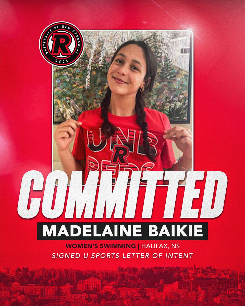 UNB REDS (@unbathletics) on Twitter photo 𝑺𝑰𝑮𝑵𝑬𝑫 ✍️
<a href="/UNB_Swimming/">UNB REDS Swimming</a> is proud to welcome Halifax backstroker Madelaine Baikie to the 2025 recruiting class!
Madelaine is a standout with the Halifax Trojans and Eastern Canadian Championships qualifier, bringing a driven mindset to the REDS.
Welcome to REDS Nation, 𝑺𝑰𝑮𝑵𝑬𝑫 ✍️
<a href="/UNB_Swimming/">UNB REDS Swimming</a> is proud to welcome Halifax backstroker Madelaine Baikie to the 2025 recruiting class!
Madelaine is a standout with the Halifax Trojans and Eastern Canadian Championships qualifier, bringing a driven mindset to the REDS.
Welcome to REDS Nation,