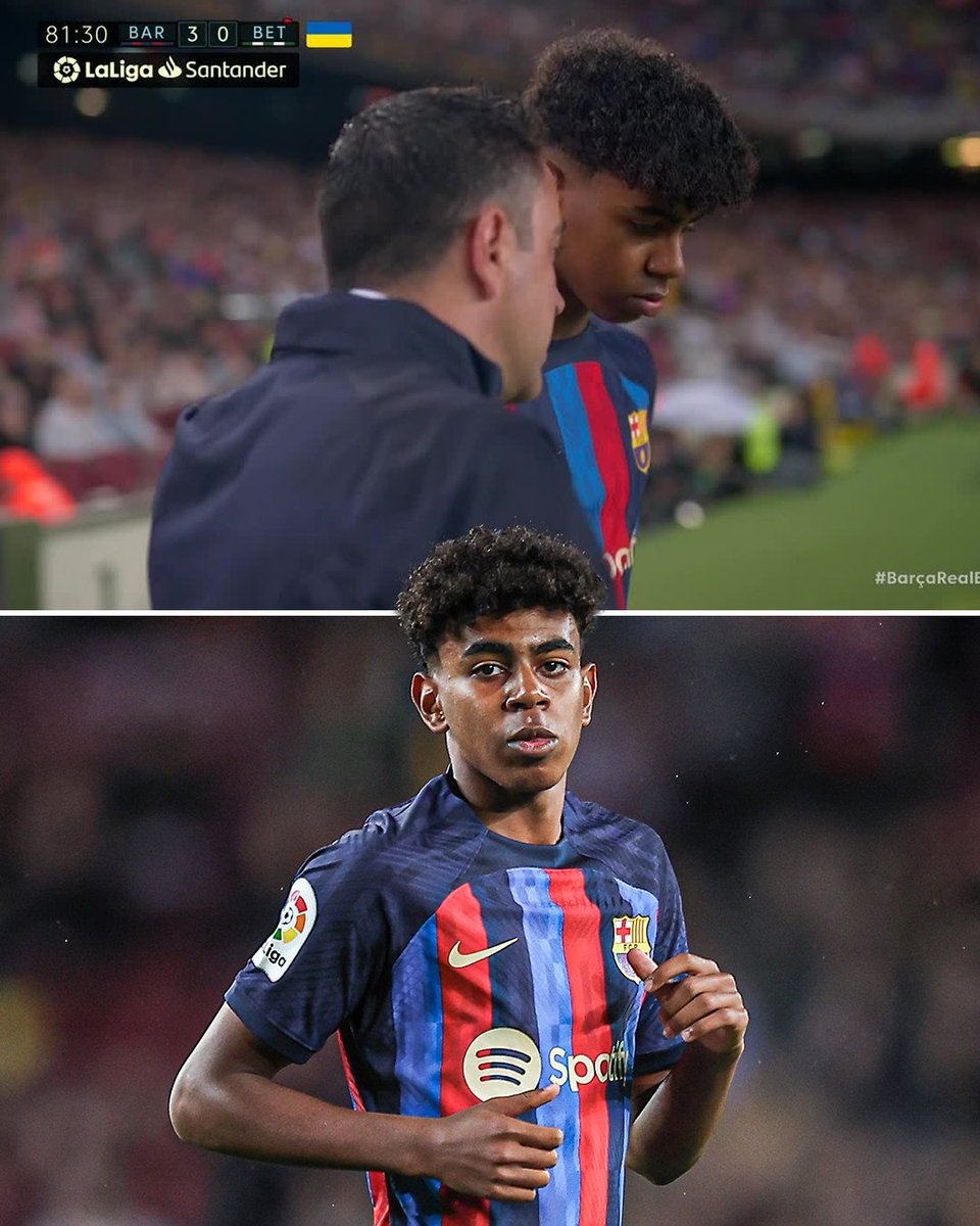 ESPNFC's tweet image. Two years ago today, 15-year-old Lamine Yamal became the youngest player to EVER debut for Barcelona 👏

One of Xavi's biggest ever gifts to the club ✨