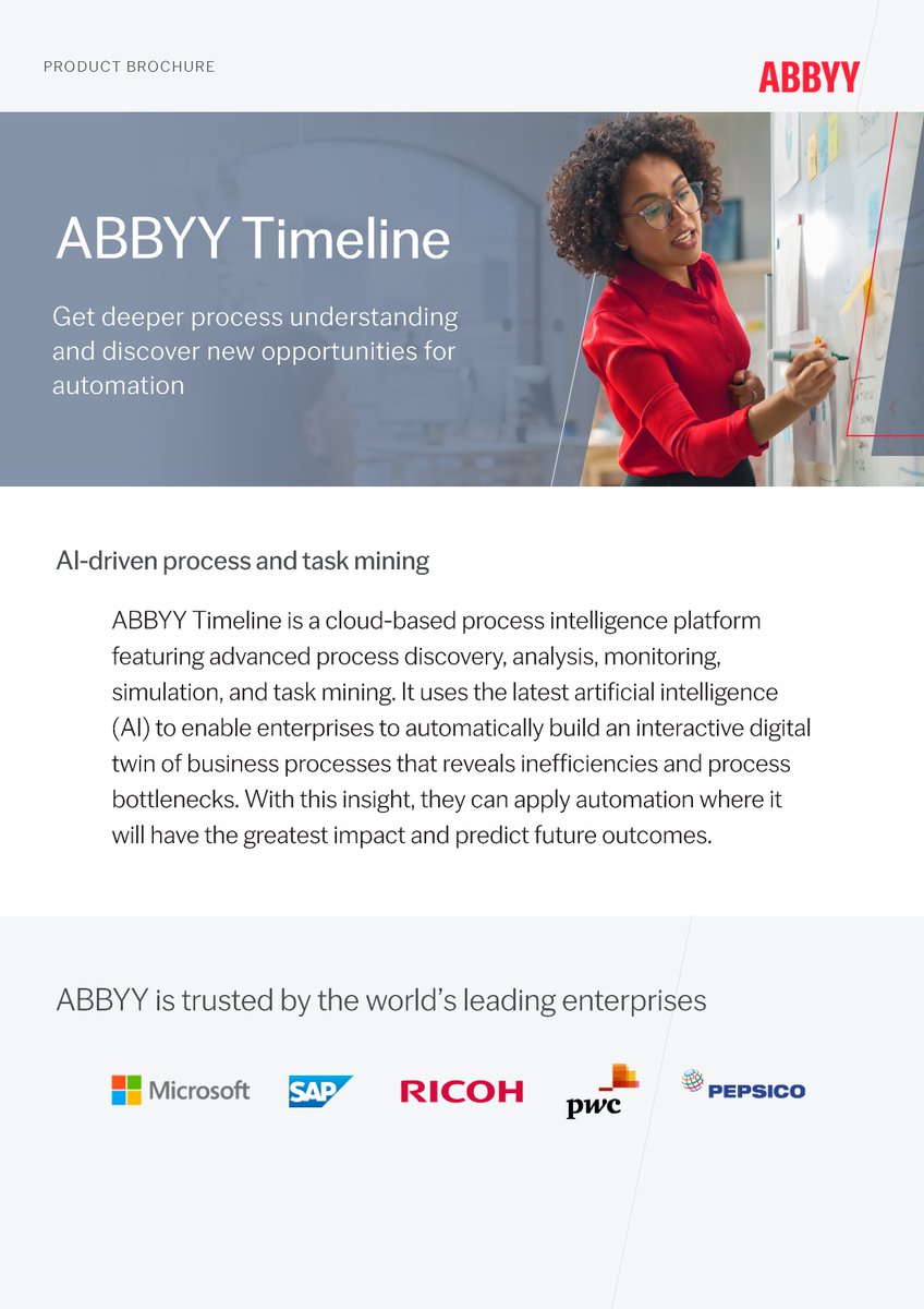 ABBYY_Software's tweet image. Without full process visibility, your AI strategy is flying blind. 

Let process intelligence be your guide and maximize your automation with ABBYY Timeline. 

Try it free for 30 days using your real business data.

🔗 hubs.li/Q03jRYCy0

#ABBYYTimeline #ProcessIntelligence