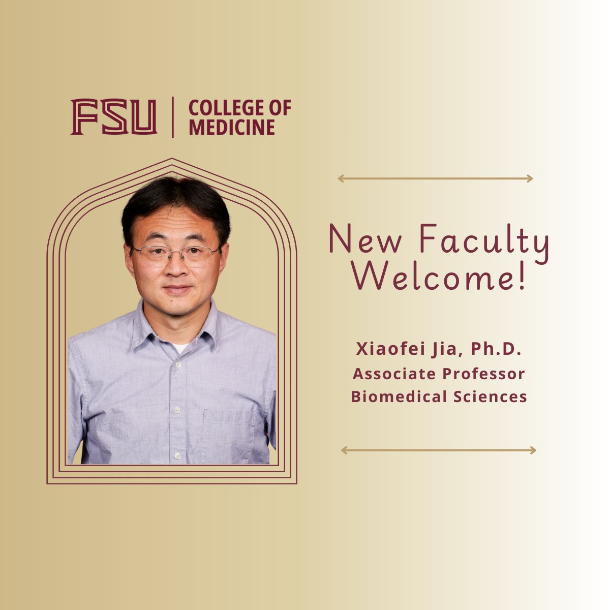FSU College of Medicine (@fsucom) on Twitter photo Welcome Xiaofei Jia, Ph.D., to the College of Medicine as an assoc. professor, <a href="/FSUBiomed/">FSU Biomedical Sciences</a>! Jia earned his master’s and doctorate in chemistry from Michigan State University and was a post-doc associate, molecular biophysics & biochemistry at Yale. A great addition to FSU! Welcome Xiaofei Jia, Ph.D., to the College of Medicine as an assoc. professor, <a href="/FSUBiomed/">FSU Biomedical Sciences</a>! Jia earned his master’s and doctorate in chemistry from Michigan State University and was a post-doc associate, molecular biophysics & biochemistry at Yale. A great addition to FSU!