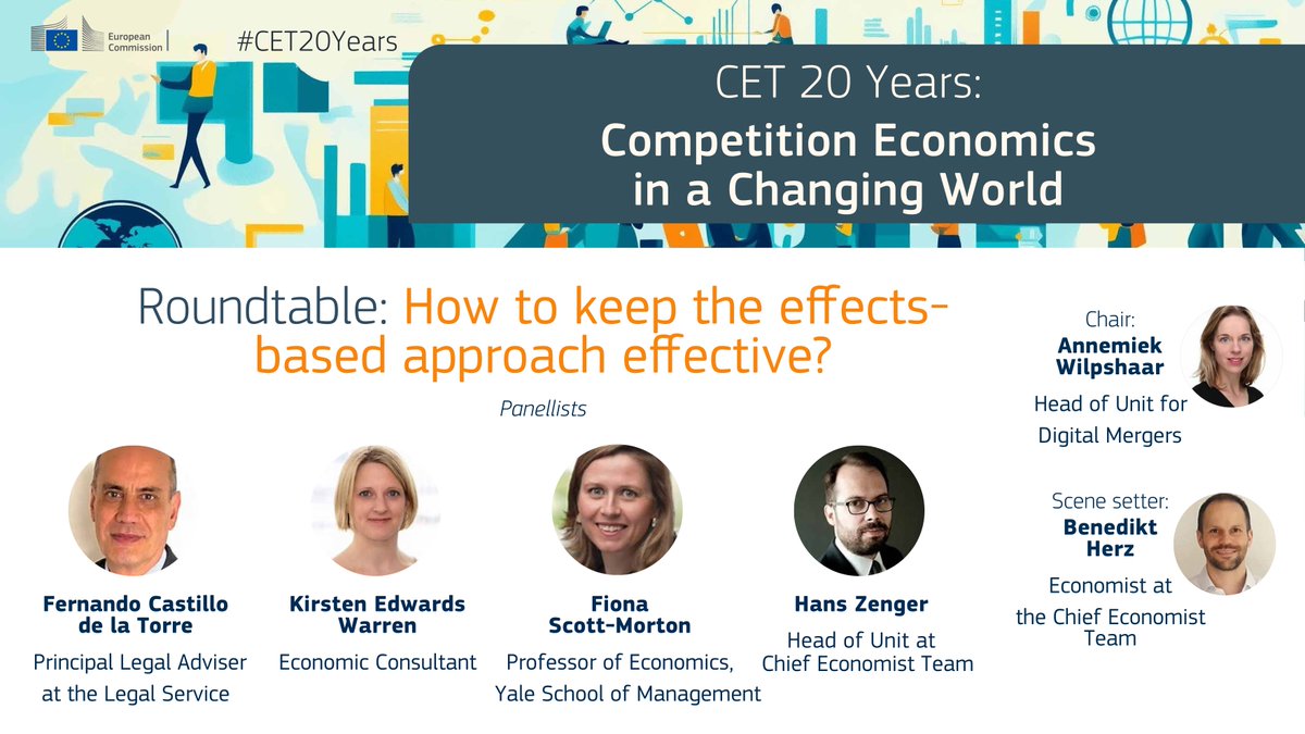 Meet the speakers of the first roundtable at "CET 20 Years: Competition Economics in a Changing World" 🗣️

📅 15 May, 13:00–18:30

📍 DG Competition, Brussels

For all information &amp; registrations 👇 
🔗europa.eu/!N4x3bK

#EUCompetition