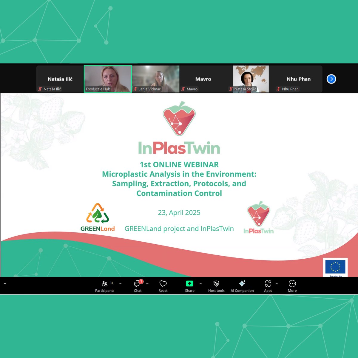 📢 Missed our joint InPlasTwin &amp; Project GREENLand WEBINAR last week?

It covered 
📑 Sampling methodologies
⚗️Extraction protocols
✔️ Contamination control strategies

➡️Stay tuned! The recording will soon be available on our YouTube channel. 

#ResearchImpactEU #HorizonEurope
