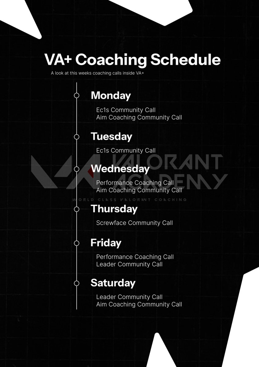 New Week = More Coaching 🥳...   

10 coaching calls coming up this week at Valorant Academy  ft. our coaches

<a href="/LeaderVALO/">Leader</a> <a href="/ec1s_/">ec1s</a> <a href="/wapaaam/">✦ wapaam</a> <a href="/receptioncells/">Reception+</a> <a href="/ScrewFaceVAL/">ScrewFace</a> 💪

Join the VA Discord: discord.gg/geFVMs6dvK