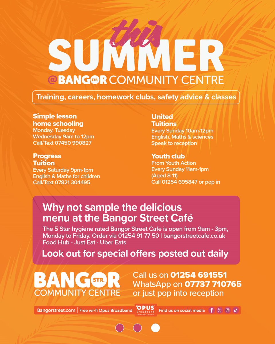 Did you know?

We have a range of classes, homework clubs and training sessions taking place at the centre throughout the week.

Try something new at Bangor Street.
