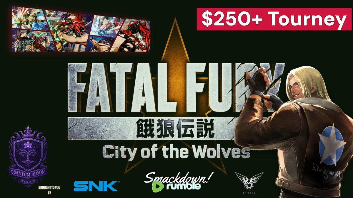 $250 <a href="/FATALFURY_PR/">FATAL FURY: City of the Wolves</a> <a href="/SNKPofficial/">SNK GLOBAL</a>  online tournament hosted by yours truly + <a href="/nycfurby/">fgcOS 480hz Reactions Sabin</a> 

📅  6:30pm EST - Friday, 5/2/2025
🔵  FREE ENTRY (check replies for signup)
🔴  Streamed LIVE on <a href="/rumblevideo/">Rumble 🏴‍☠️</a> <a href="/Twitch/">Twitch</a> <a href="/KickStreaming/">Kick</a> (Top 8 Rumble Exclusive)

Payout 💸💸

1st: 60%, 2nd: 30%,