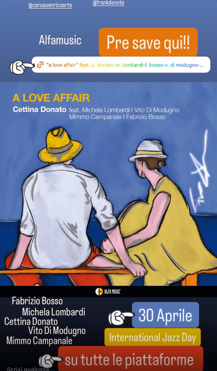 Cettina Donato (@cettinadonato) on Twitter photo Moravia e la mia storia. Favorite! Da domani in occasione della Giornata Internazionale del Jazz!!
bfan.link/a-love-affair cliccate al link per il presave e ascolto. Musicistoni!! E la copertina di Frank Denota ๐ฟ๐ผ๏ธ๐ถ๐ถ
International Jazz Day
<a href="/IntlJazzDay/">InternationalJazzDay</a> Moravia e la mia storia. Favorite! Da domani in occasione della Giornata Internazionale del Jazz!!
bfan.link/a-love-affair cliccate al link per il presave e ascolto. Musicistoni!! E la copertina di Frank Denota ๐ฟ๐ผ๏ธ๐ถ๐ถ
International Jazz Day
<a href="/IntlJazzDay/">InternationalJazzDay</a>