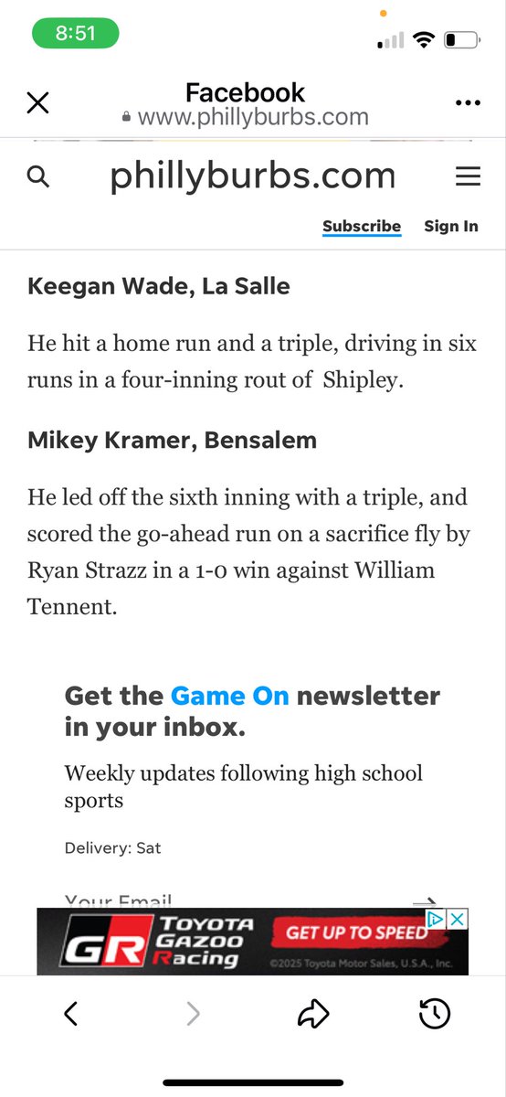 Proud of my son Keegan and his team for a good start this season at LaSalle College High Baseball. Keep grinding Keegan! Nice to see you recognized for such a great game. 
<a href="/KeeganWade7/">Keegan Wade</a> 
<a href="/buckscobaseball/">𝕲𝖊𝖓𝖊𝖗𝖆𝖑𝖘 Baseball</a> 
<a href="/LSCHSBaseball/">La Salle College High School Baseball</a>
