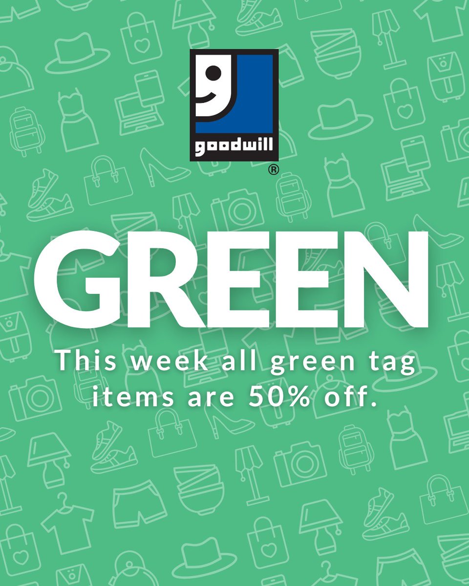 💚 Green tags are back on sale this week at 50% off! Score big on thrifted gems while helping Goodwill continue its mission of empowering individuals and building stronger communities.

#ThriftLikeAPro #GoodwillFinds #50PercentOff #GoodwillMission #GreenTagSale