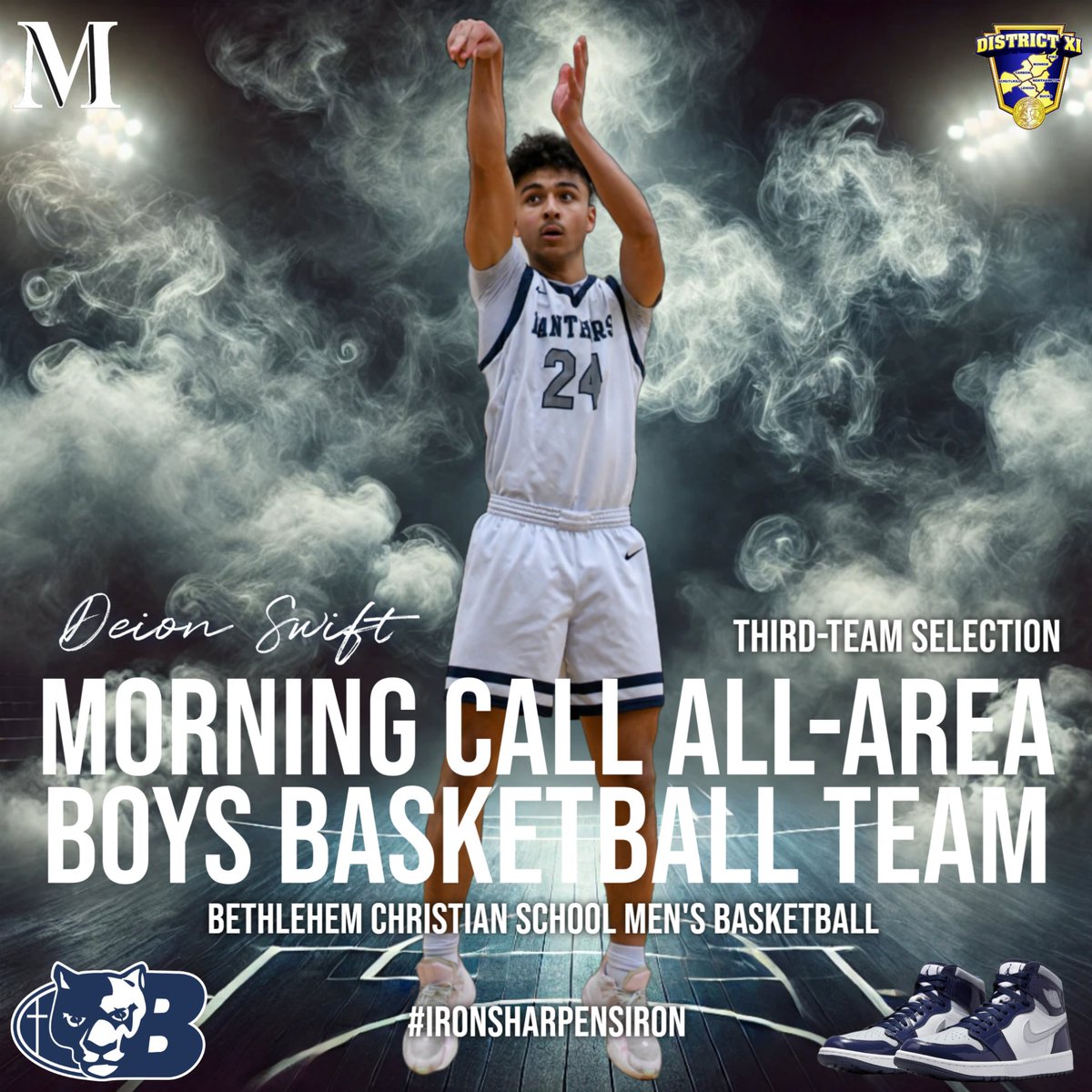 Bethlehem Christian School Boys Basketball (@bcspanthersmbb) on Twitter photo Congratulations to our BCS standouts on their well-deserved selections to the Morning Call All-Area Boys Basketball Team!
Gabe Transue – First Team All-Area
Myles Harris – Second Team All-Area
Deion Swift – Third Team All-Area
<a href="/DeionSwift_/">Deion Swift</a> #IronSharpensIron ⚔️ Congratulations to our BCS standouts on their well-deserved selections to the Morning Call All-Area Boys Basketball Team!
Gabe Transue – First Team All-Area
Myles Harris – Second Team All-Area
Deion Swift – Third Team All-Area
<a href="/DeionSwift_/">Deion Swift</a> #IronSharpensIron ⚔️