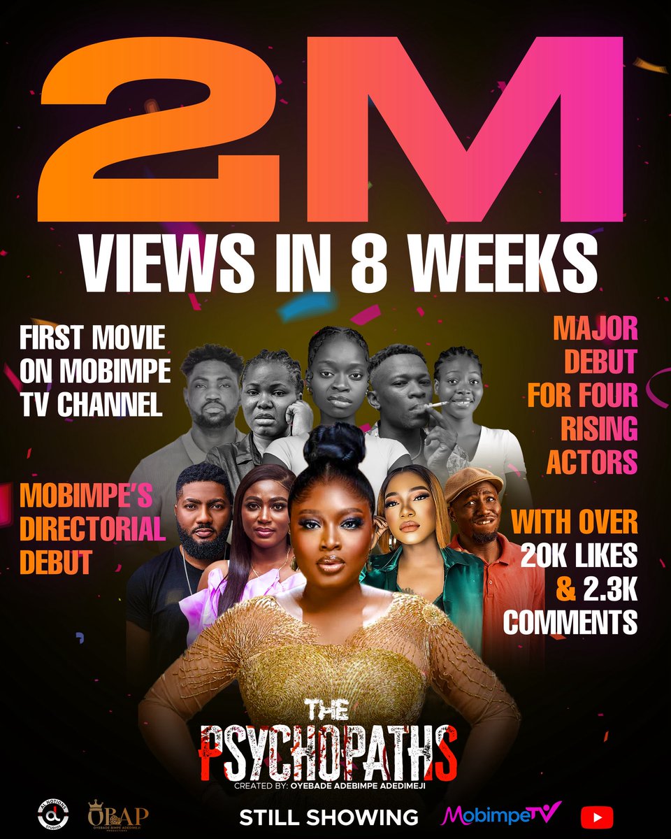 THE PSYCHOPATHS hits 2 MILLION VIEWS!
And in just a few weeks, the three movies combined 💃🏽have crossed 6.2 MILLION VIEWS!
This is truly GOD’s own channel, He keeps showing off for us! 🙏🏽

This can only be GOD! All glory to Him!

It’s DARK SEASON, and we’re not slowing down!
