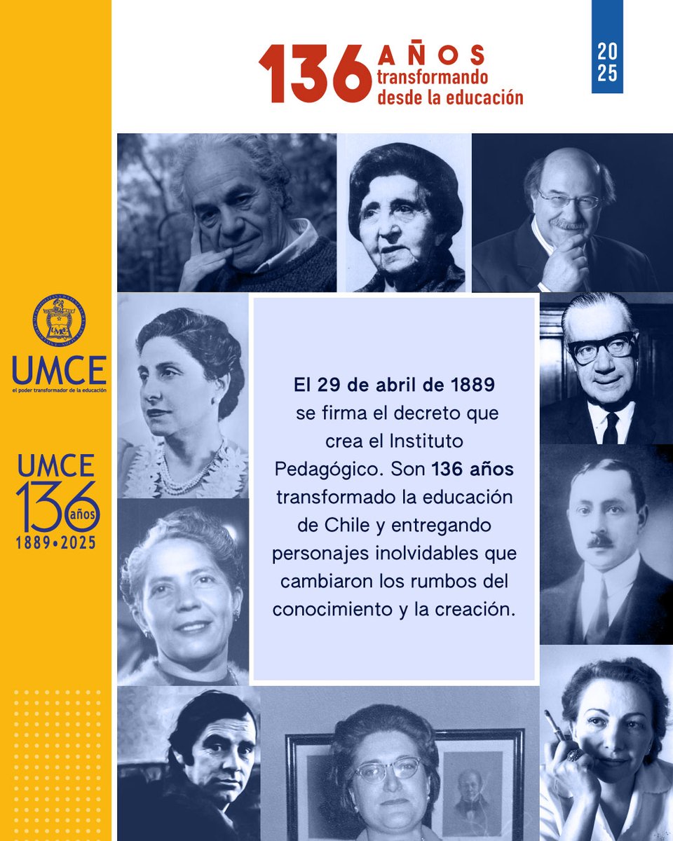 umcecl's tweet photo. Hoy, 29 de abril, se conmemoran 136 años del decreto del Presidente José Manuel Balmaceda que creó el Instituto Pedagógico, institución que comenzó a formar profesores/as secundarios/as chilenos/as desde el 1 de agosto de 1889 y de la cual la UMCE es heredera. https://t.co/js7zwKT3MX