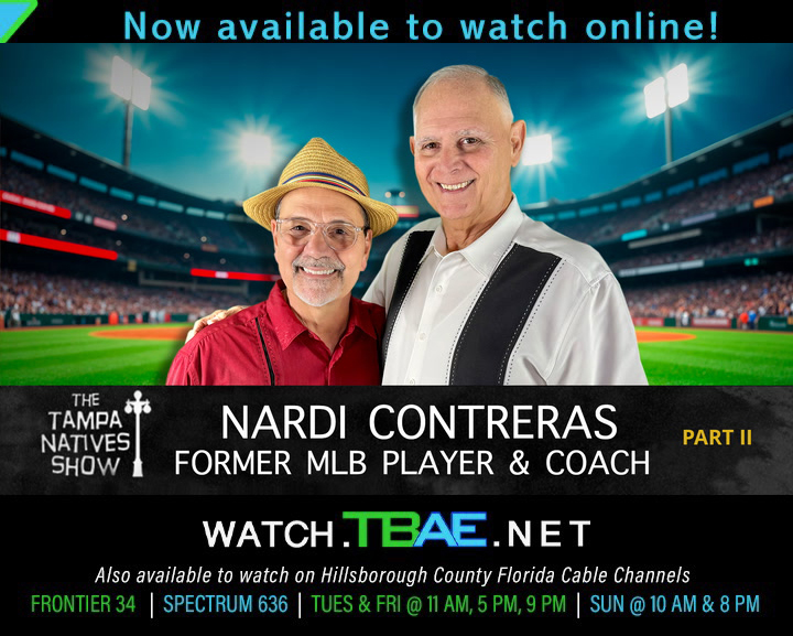 TBAE Network (@tbaenet) on Twitter photo Now available on The Tampa Natives Show <a href="/TpaNativesShow/">Mario R. Núñez</a>
"Nardi Contreras, Former Major League Baseball Coach - Part II"
LINK: watch.tbae.net/m/wpcjVNSF/nar…
AIRDATES ON TBAE:
Apr 29th & May 2nd - 11 AM, 5 PM & 9 PM
May 4th - 10 A M & 8 PM
Spectrum 636 | Frontier 34 Now available on The Tampa Natives Show <a href="/TpaNativesShow/">Mario R. Núñez</a>
"Nardi Contreras, Former Major League Baseball Coach - Part II"
LINK: watch.tbae.net/m/wpcjVNSF/nar…
AIRDATES ON TBAE:
Apr 29th & May 2nd - 11 AM, 5 PM & 9 PM
May 4th - 10 A M & 8 PM
Spectrum 636 | Frontier 34