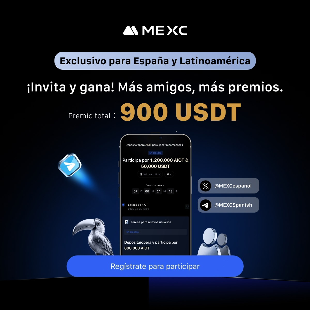 🧑‍🤝‍🧑¡¡¡Invita a tus amigos y gana parte de los 900 $USDT!!!🔥 
¡Cuántos más invites, más subes en el ranking y más premios ganas!💵

¡Es muy fácil! Solo sigue estos pasos👇
1️⃣ Invita a tus amigos con tu enlace del bot de Telegram: 📲 /link@MEXC_english_bot
2️⃣ Comparte en Telegram