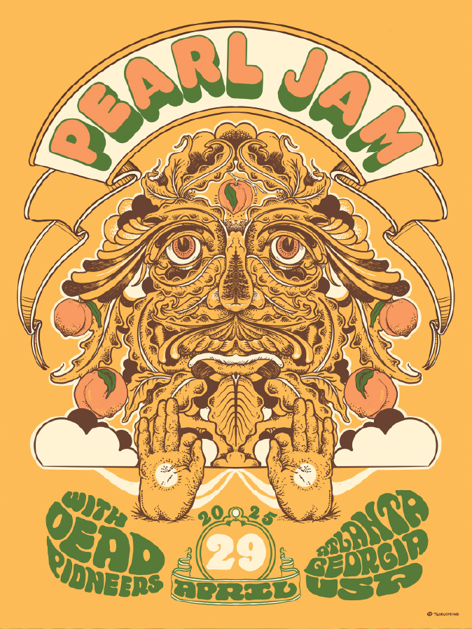 PearlJamCOL's tweet photo. Pearl Jam Atlanta FL N1 @StateFarmArena 
Art by #TaylorWRushing
#PearlJam #DarkMatter #PJAtlanta https://t.co/qFFmLT8iWu