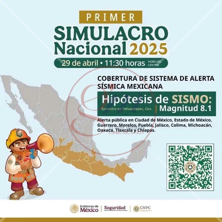 🔴 #GMInforma | #SimulacroNacional

🚨 Hoy martes 29 de abril, a las 11:30 hrs. se realizará el primer Simulacro Nacional 2025. 

Se activará la #AlertaSísmica en 11 ciudades y se enviará a teléfonos celulares de CDMX y alrededores.