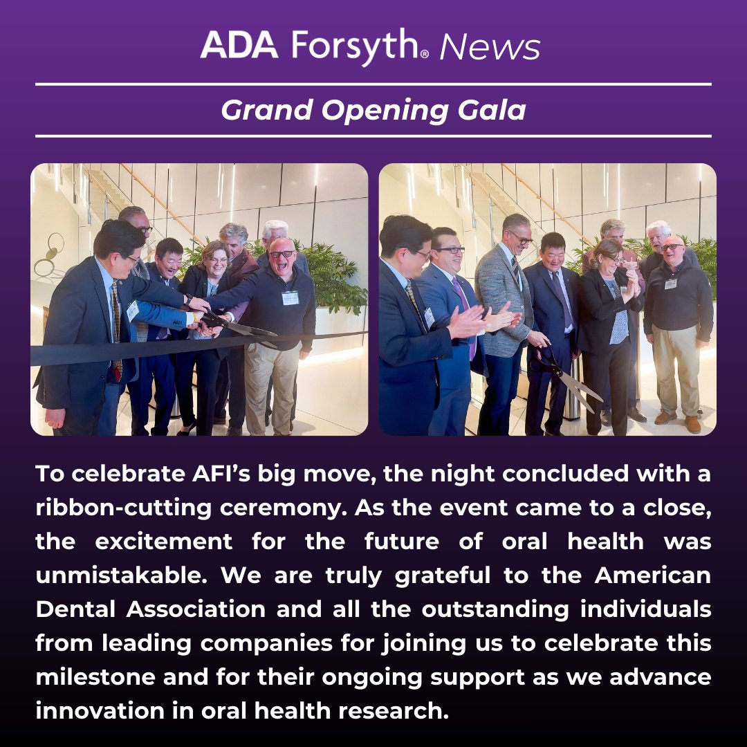ForsythResearch's tweet image. Proud to celebrate AFI’s Grand Opening Gala! 🎉
Thank you to the @AmerDentalAssn and all our partners for joining us in Somerville. Together, we’re building the future of oral health innovation — and this is just the beginning! #OralHealth #Innovation #GrandOpening