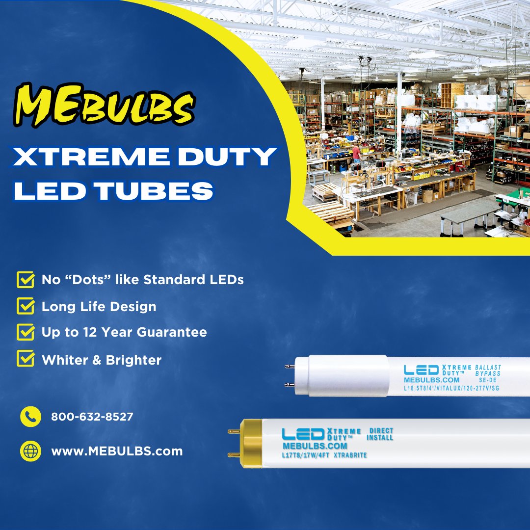 MEBULBS's tweet image. ✨ Elevate your lighting experience with MEBULBS Xtreme Duty™ LED Tubes! 💡💪 

Say goodbye to cheap LEDs with dots – ours are up to 68% brighter! 🔆

✨ Enjoy a long life design, high-temp components, and up to a 12-year guarantee.

#LEDUpgrade #BrighterLighting #EnergySavings