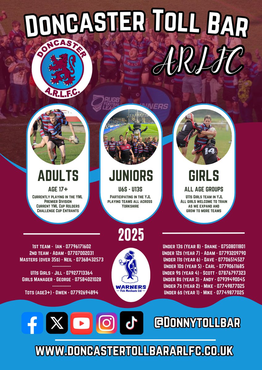 The season is now in full swing and all teams are welcoming new players. No experience necessary as our fully qualified coaches will deliver all the training needed. Come and join us in our family setting and continue your love of Rugby League! 💙💜🏉

#Raisingthebar