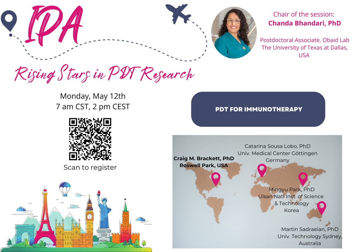 IntPhotodynamicAssoc (@photodynamicipa) on Twitter photo Join the IPA for the first Rising Stars in PDT Research virtual symposium focused on PDT in Immunotherapy chaired by <a href="/ChandaBhandarii/">Chanda Bhandari, PhD</a> with speakers from around the world. May 12 at 7am CT / 2pm CEST
Registration is free but required.
us06web.zoom.us/webinar/regist… Join the IPA for the first Rising Stars in PDT Research virtual symposium focused on PDT in Immunotherapy chaired by <a href="/ChandaBhandarii/">Chanda Bhandari, PhD</a> with speakers from around the world. May 12 at 7am CT / 2pm CEST
Registration is free but required.
us06web.zoom.us/webinar/regist…