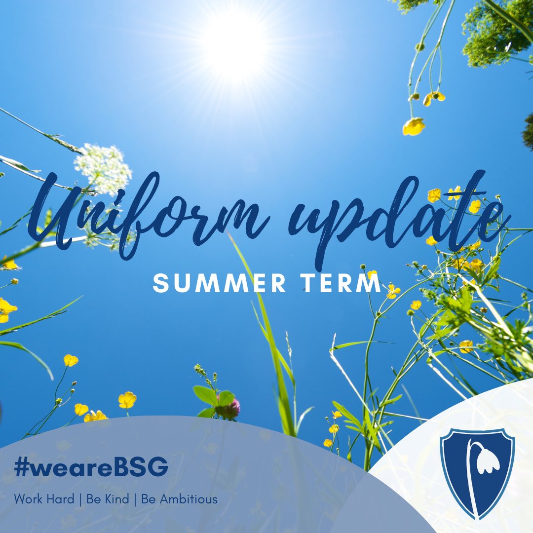 ☀️ As we enter this period of good weather, a reminder that jumpers are now surplus to requirement. Students should continue to wear jackets.
#weareBSG #workhard #bekind #beambitious