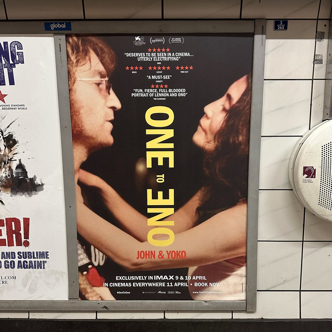 PlanningUnit's tweet image. One to One: John &amp;amp; Yoko by director Kevin Macdonald is in the cinemas now, and it’s so nice to see the OOH we created out and about in real life. Photography by the legendary Bob Gruen. Titles and infilm graphics coming soon!