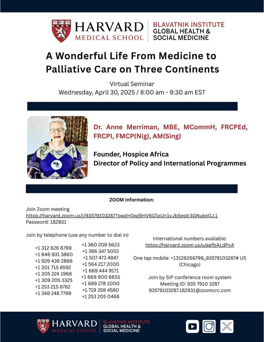 APCA (@apcassociation) on Twitter photo Don't miss Dr. <a href="/AnneMerriman9/">Anne Merriman</a>'s virtual seminar at the Harvard Medical School’s Blavatnik Institute of Global Health & Social Medicine 30 Apr at 15:00 EAT, 12:00 GMT
Join here: bit.ly/4lXfh2U
Password: 182931
<a href="/harvardmed/">Harvard Medical School</a> <a href="/AndreWagner4/">Andre Wagner</a> <a href="/zippyali/">Zipporah Ali MD</a> <a href="/MoHBotswana/">Ministry of Health, Botswana</a> <a href="/DrLuyirika/">Dr Emmanuel B.K Luyirika (personal account &views)</a> Don't miss Dr. <a href="/AnneMerriman9/">Anne Merriman</a>'s virtual seminar at the Harvard Medical School’s Blavatnik Institute of Global Health & Social Medicine 30 Apr at 15:00 EAT, 12:00 GMT
Join here: bit.ly/4lXfh2U
Password: 182931
<a href="/harvardmed/">Harvard Medical School</a> <a href="/AndreWagner4/">Andre Wagner</a> <a href="/zippyali/">Zipporah Ali MD</a> <a href="/MoHBotswana/">Ministry of Health, Botswana</a> <a href="/DrLuyirika/">Dr Emmanuel B.K Luyirika (personal account &views)</a>