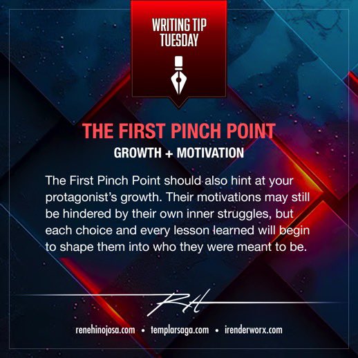Renderman072's tweet photo. Writing Tip Tuesday
The First Pinch Point
Growth + Motivation
https://t.co/wWO1WnE3tM
#TuesdayThoughts #tuesday #amwriting #writerslife #writetip #writingcommunity #writers #writersnetwork #screenwriter #writercommunity #writerssociety #instawriters #pinchpoint #conflict https://t.co/2sMxa2Xv0W