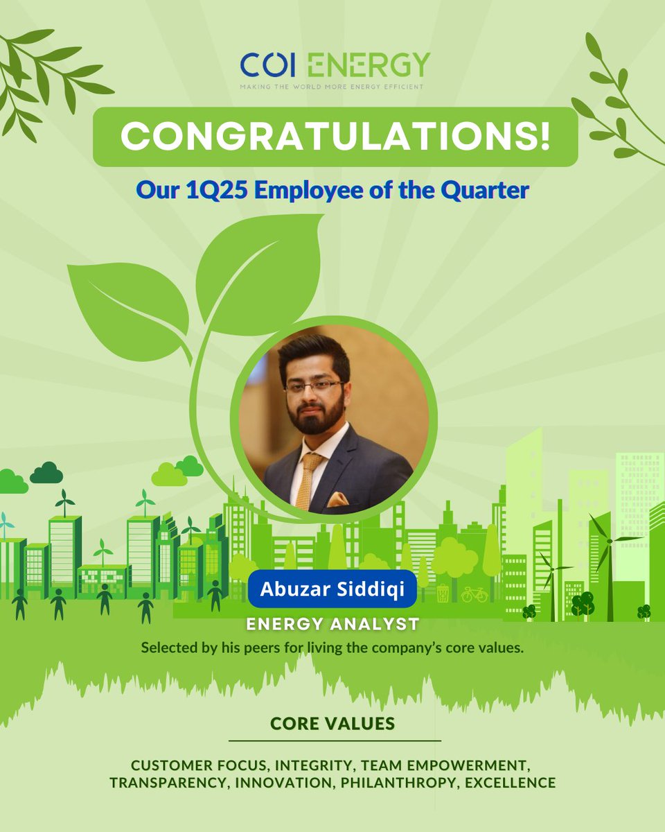 Congratulations to our 1Q25 Employee of the Quarter— Abuzar Siddiqi!
We’re proud to celebrate your achievements and excited to keep the momentum going!
#COIEnergy #EmployeeRecognition #CoreValues #CleanTech