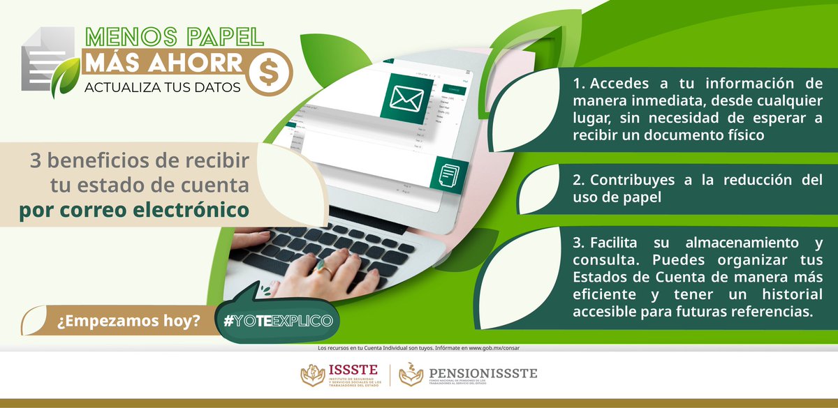 PENSIONISSSTE_'s tweet photo. 📲 ¡No olvides actualizar tus datos hoy mismo y recibe tu estado de cuenta en mayo!

Es fundamental que mantengas tu información actualizada, como tu dirección y correo electrónico, para asegurar que tu estado de cuenta llegue a la dirección correcta.

📆 Agenda tu cita en nuestro Portal Comercial @PENSIONISSSTE_ . 
Haz clic aquí 👉 https://t.co/0w7rJoDpiw